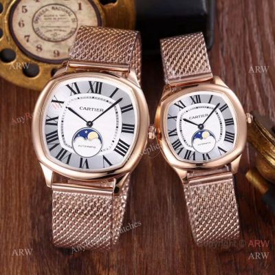 Fake Cartier Drive De Quartz Watches Rose Gold Moonphase Face